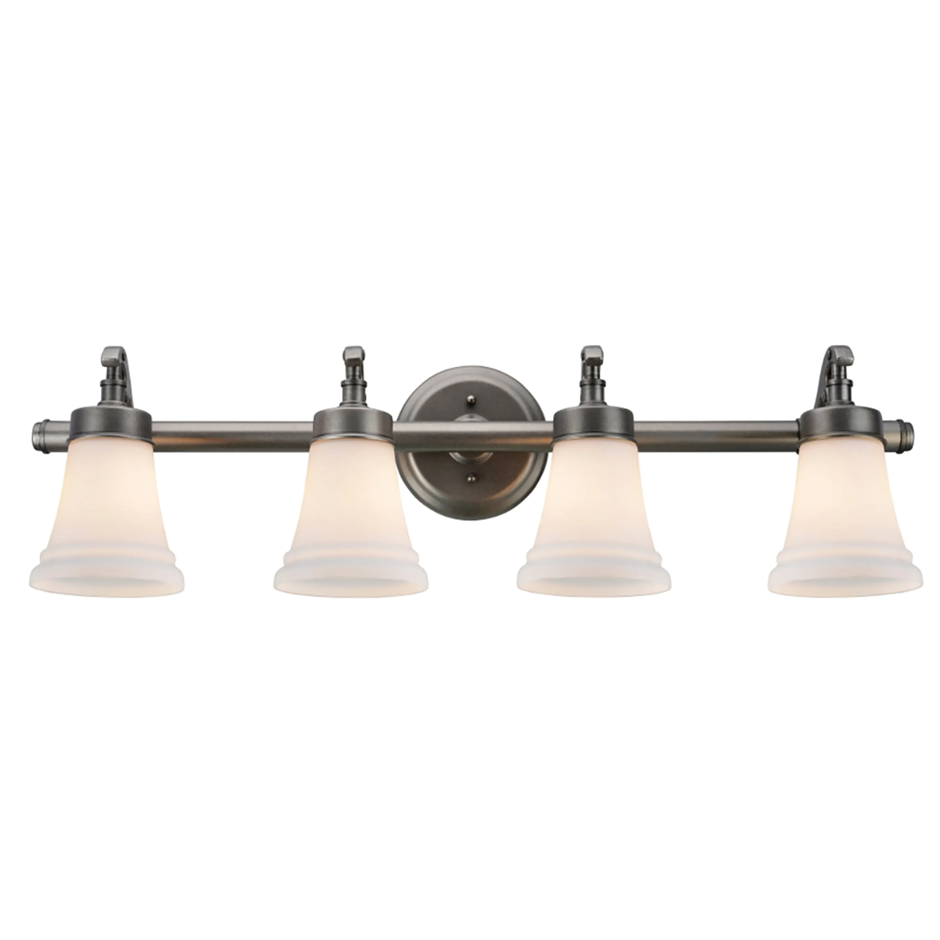 # 62067 Four-Light Metal Bathroom Vanity Wall Light Fixture, 30 1/2" Wide, Transitional Design, Rustic Pewter with White Opal Glass