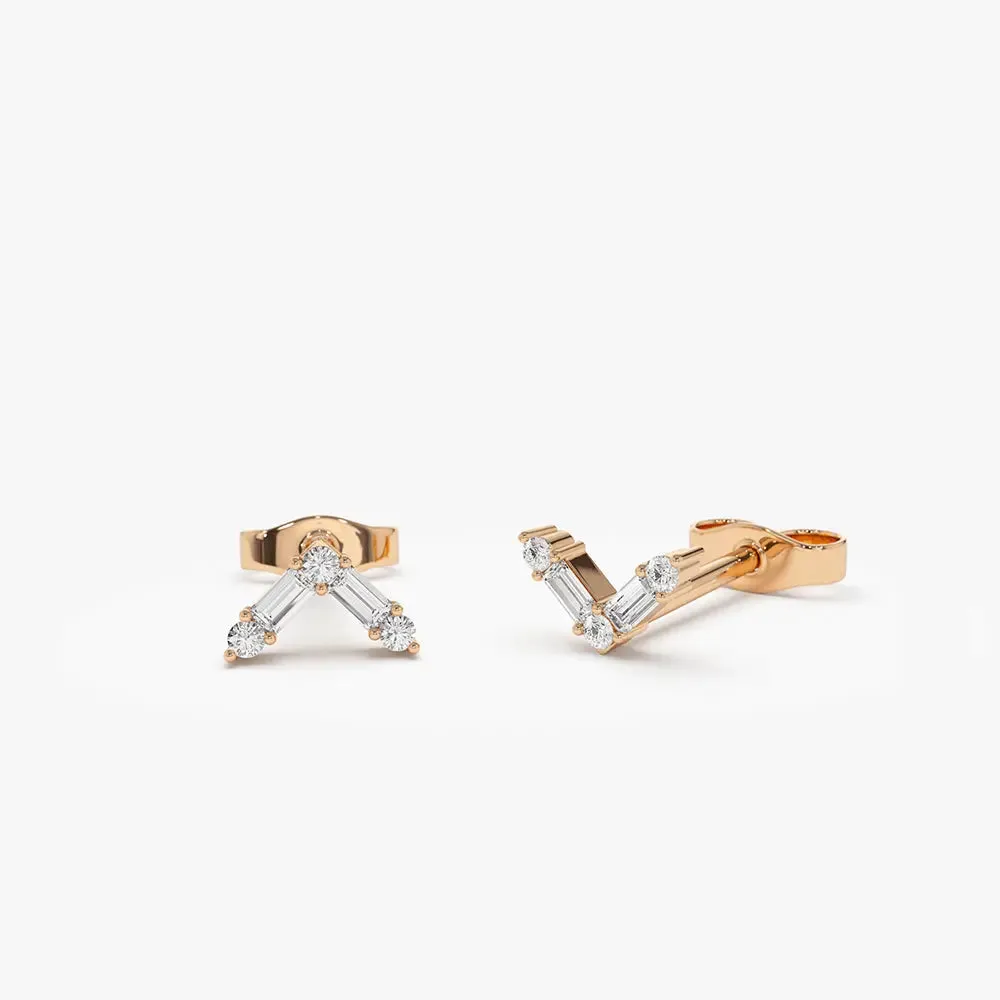 0.14CTW Baguette and Round Diamond Earrings