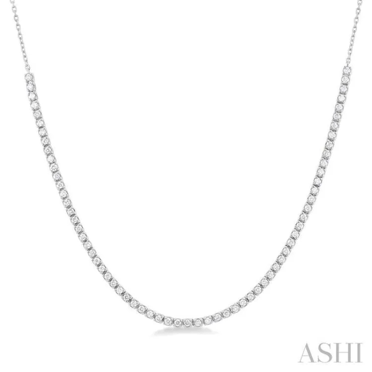 1 ctw Round Cut Diamond Halfway Tennis Necklace in 10K White Gold