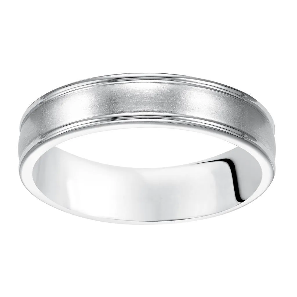 10k White Gold Brushed Finish Women’s Wedding Ring with Polished Round Edges - 5mm