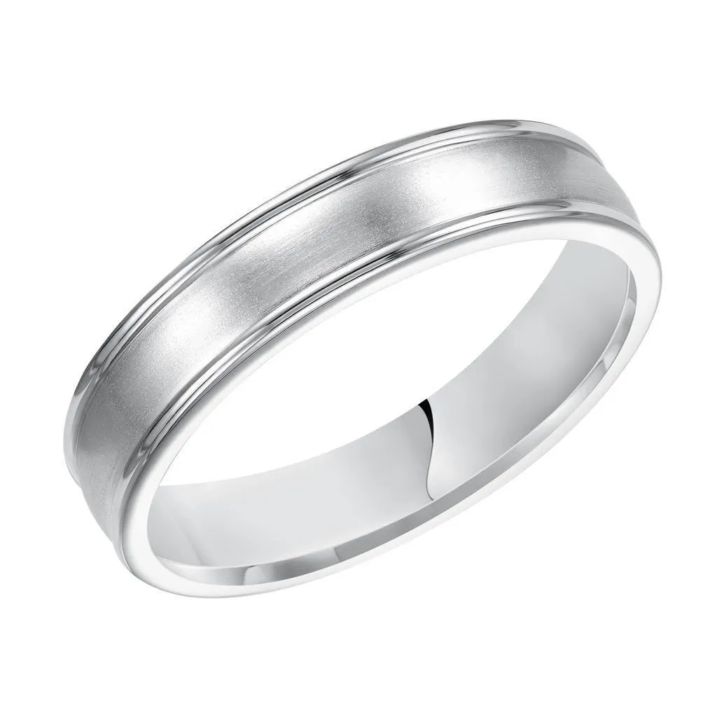 10k White Gold Brushed Finish Women’s Wedding Ring with Polished Round Edges - 5mm