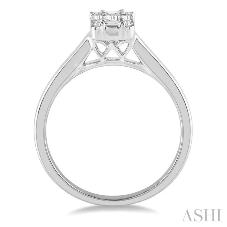 1/3 ctw Baguette and Round Cut Fusion Diamond Engagement Ring in 14K White Gold