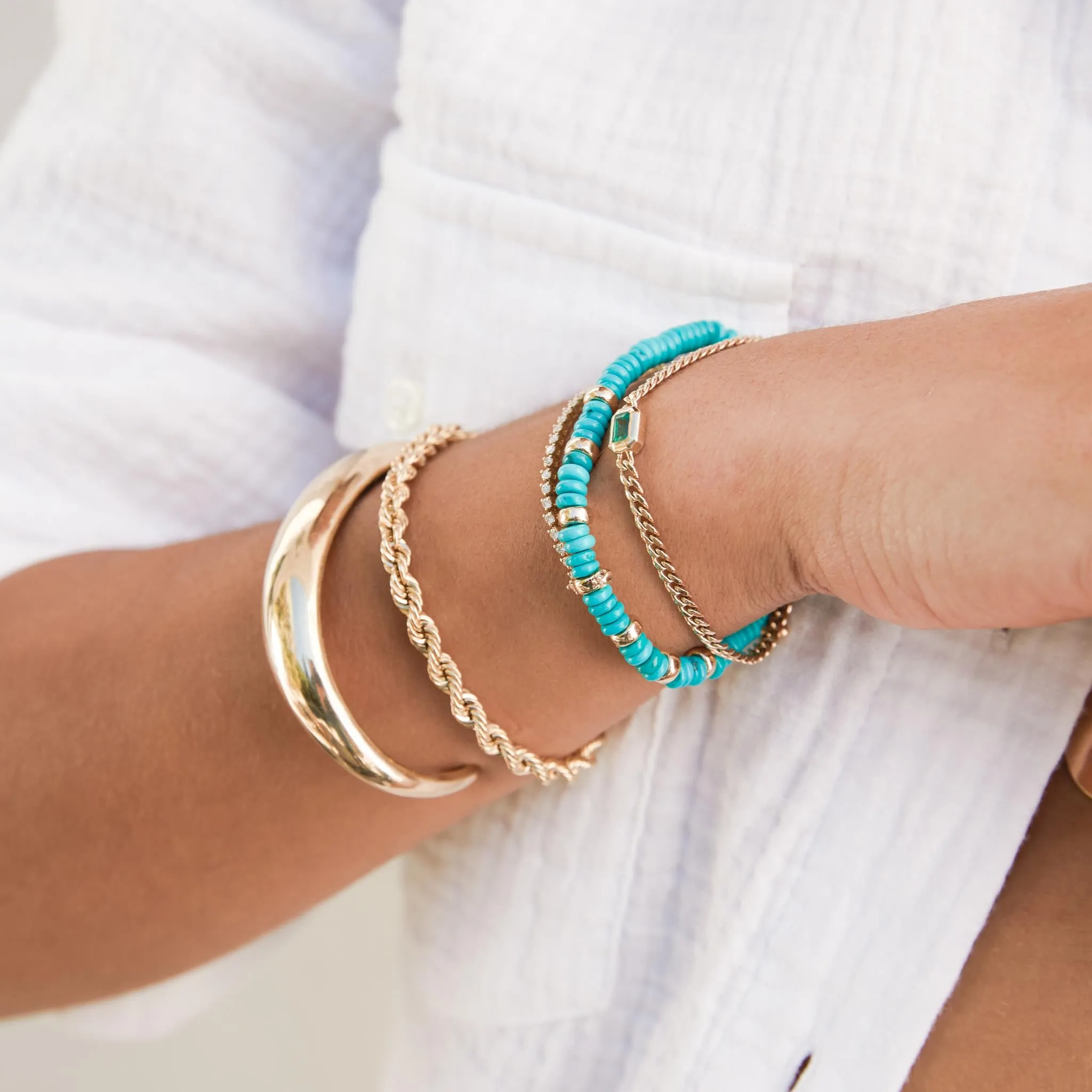 14k Gold & Turquoise Rondelle Bead Bracelet with 2 Prong Diamonds