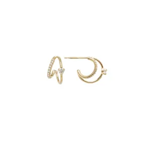 14k Pavé & Prong Diamond Double Wire Huggie Hoops