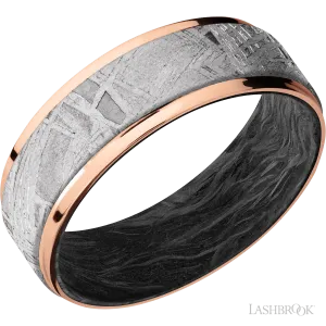 14K Rose Gold with Polish Finish and Meteorite Inlay and Forged Carbon Fiber - 7MM