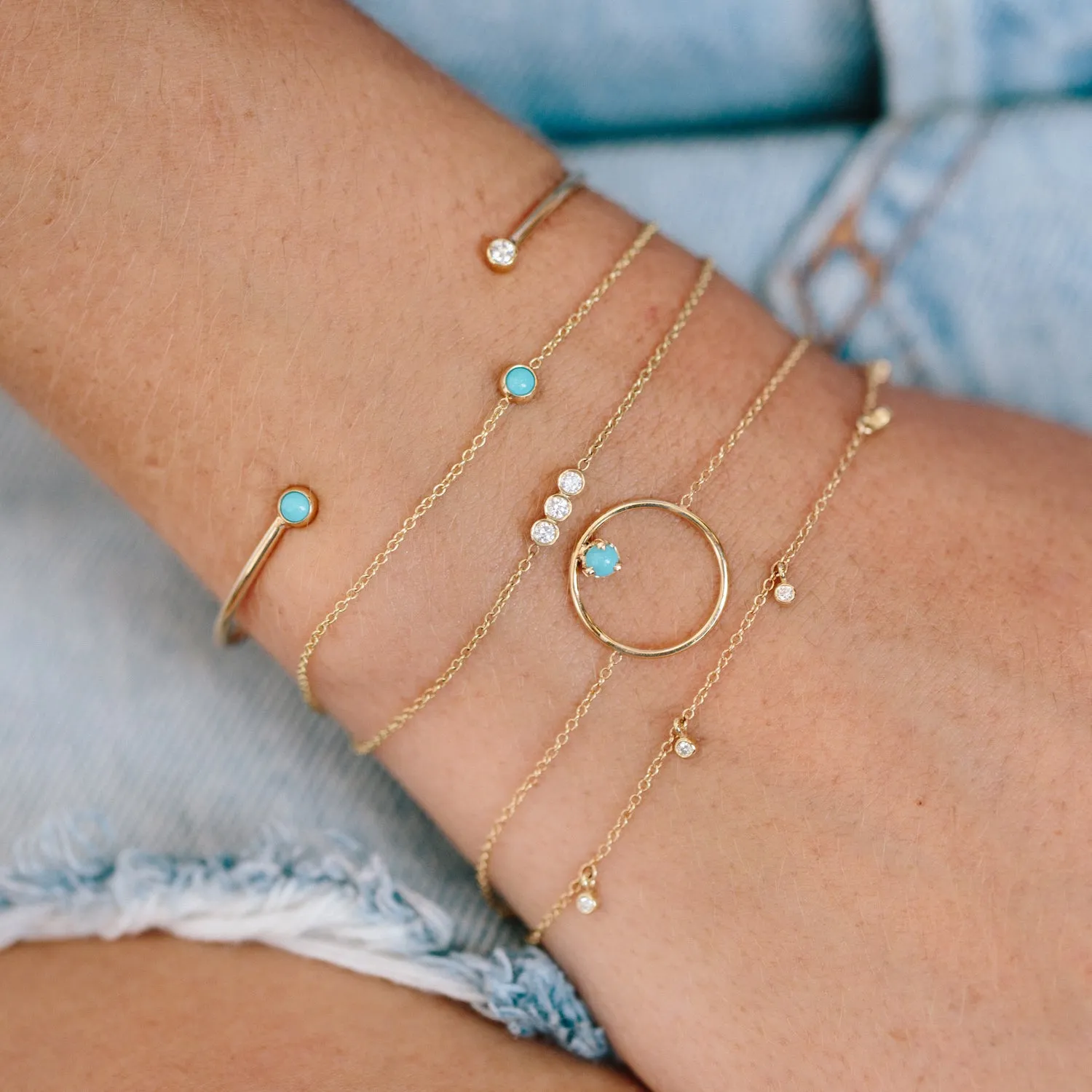 14k Single Turquoise Bezel Bracelet | December Birthstone