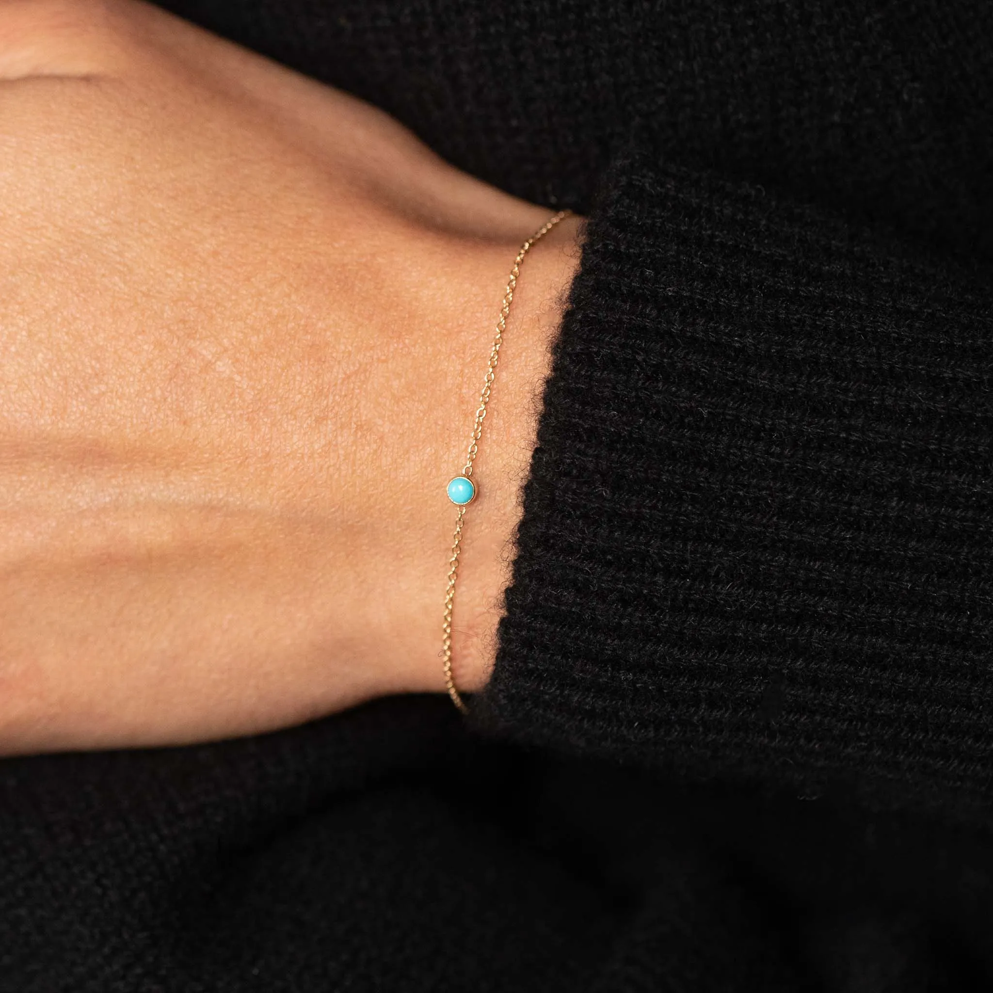 14k Single Turquoise Bezel Bracelet | December Birthstone