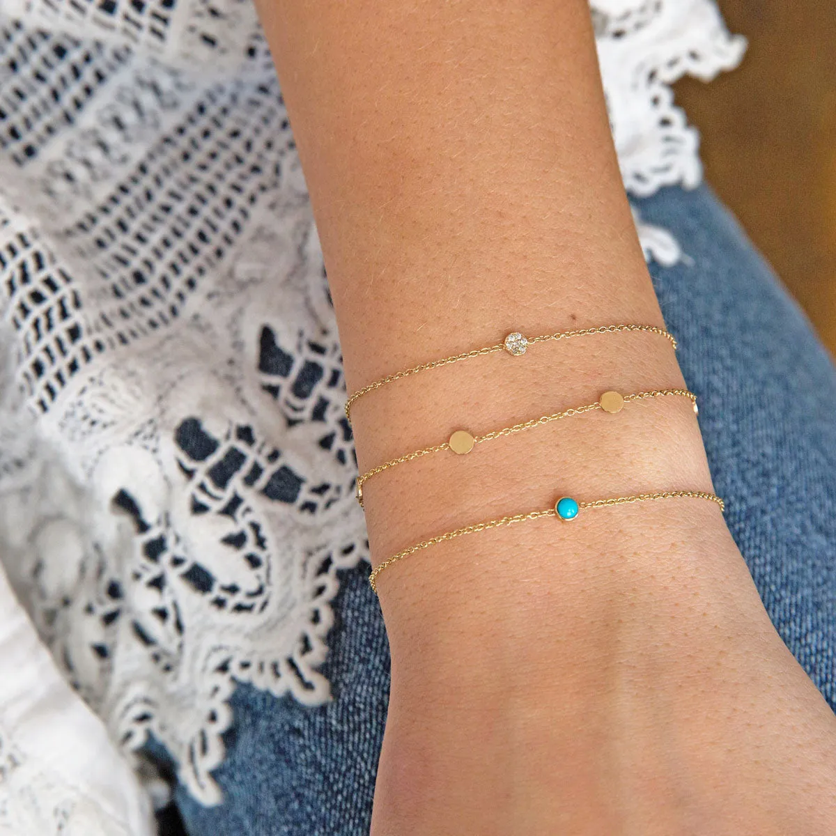 14k Single Turquoise Bezel Bracelet | December Birthstone