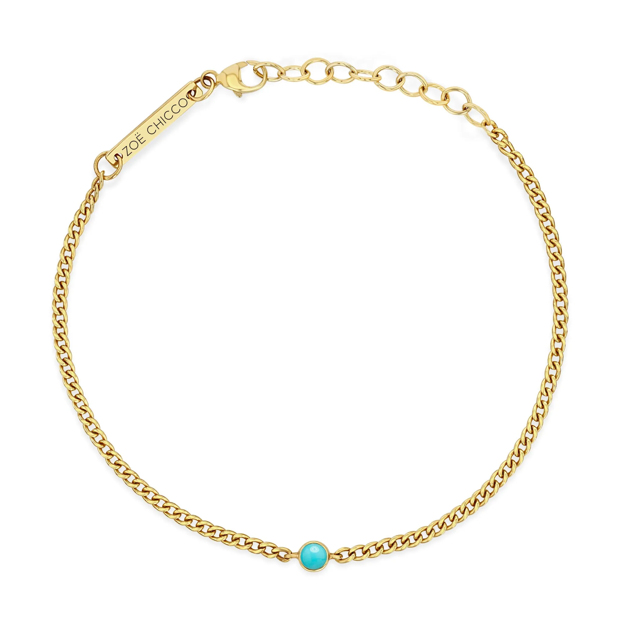 14k Turquoise Bezel Extra Small Curb Chain Bracelet