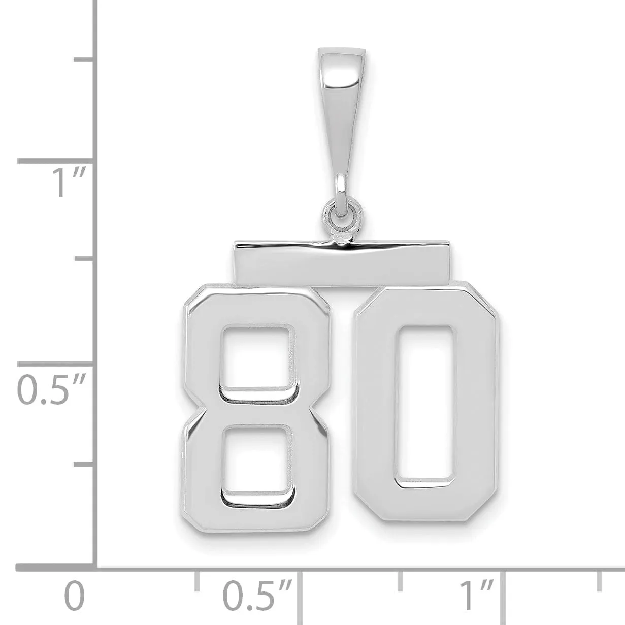 14k White Gold Polished Finish Medium Size Number 80 Charm Pendant