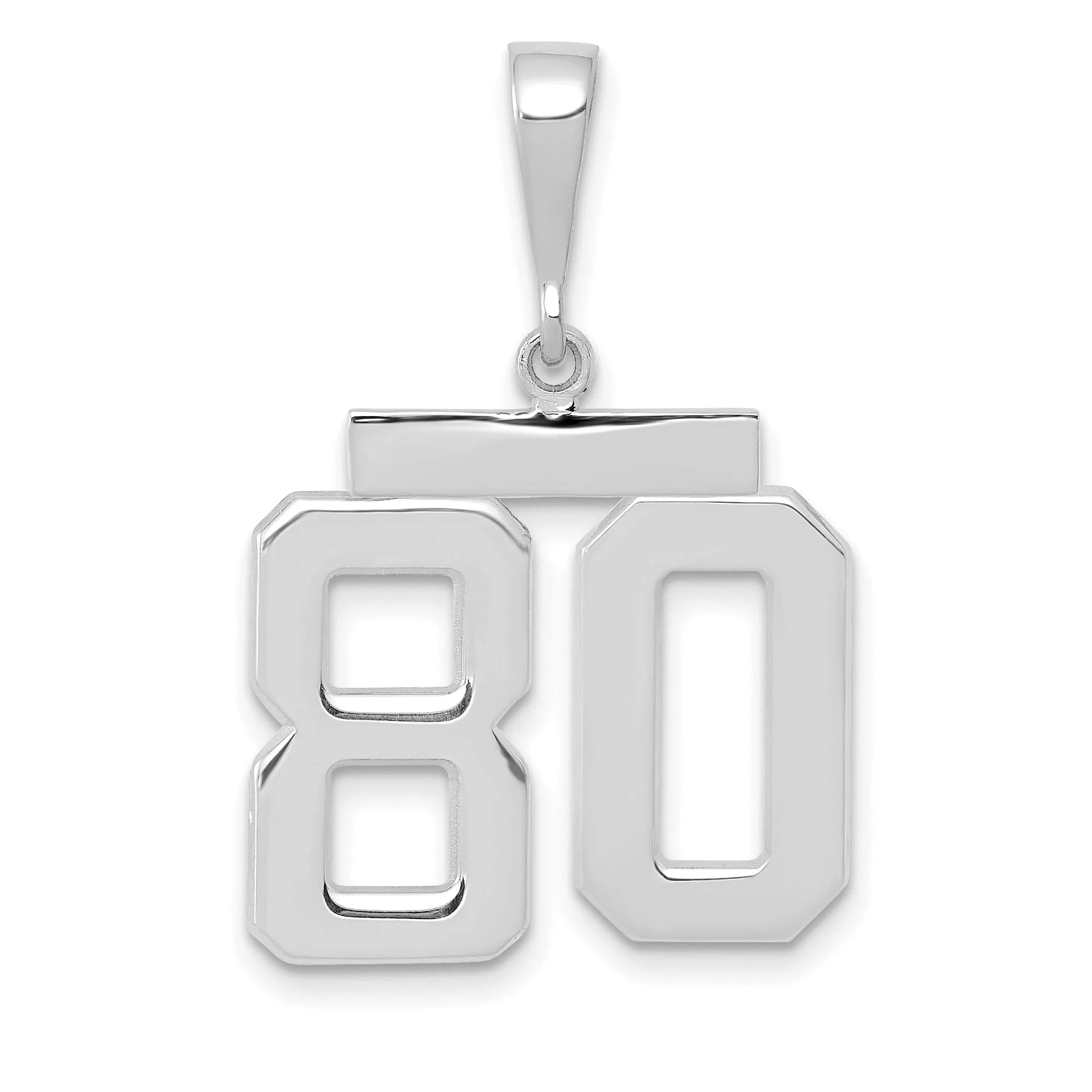 14k White Gold Polished Finish Medium Size Number 80 Charm Pendant