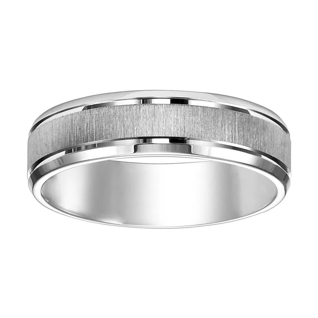 14k White Gold Satin Finished Women’s Wedding Band with Polished Beveled Edges - 4mm - 8mm