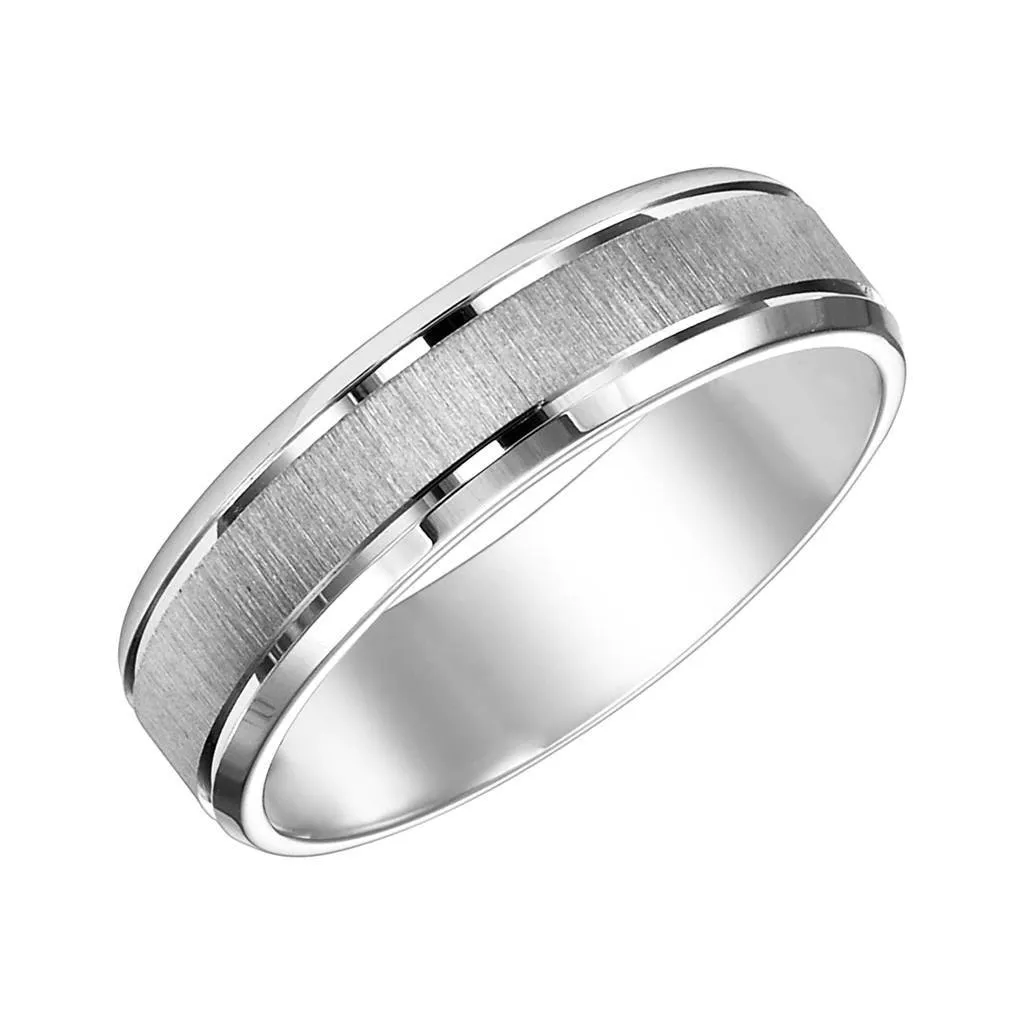 14k White Gold Satin Finished Women’s Wedding Band with Polished Beveled Edges - 4mm - 8mm