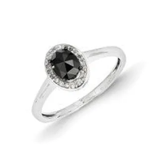 14k White Gold w/Black and White Diamond Oval Ring