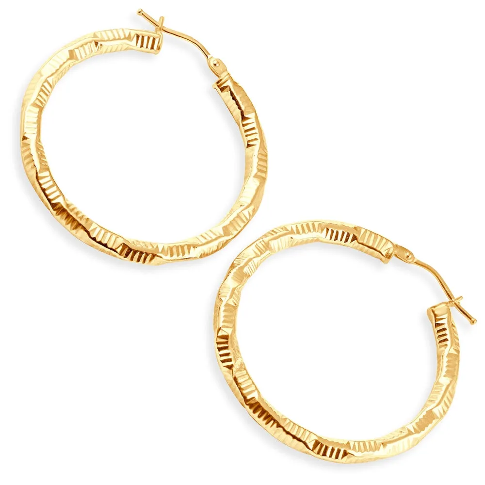 14k Yellow Gold 3mm Designer Hoops Women's Earrings 1 1/2" Tall 1.5grams