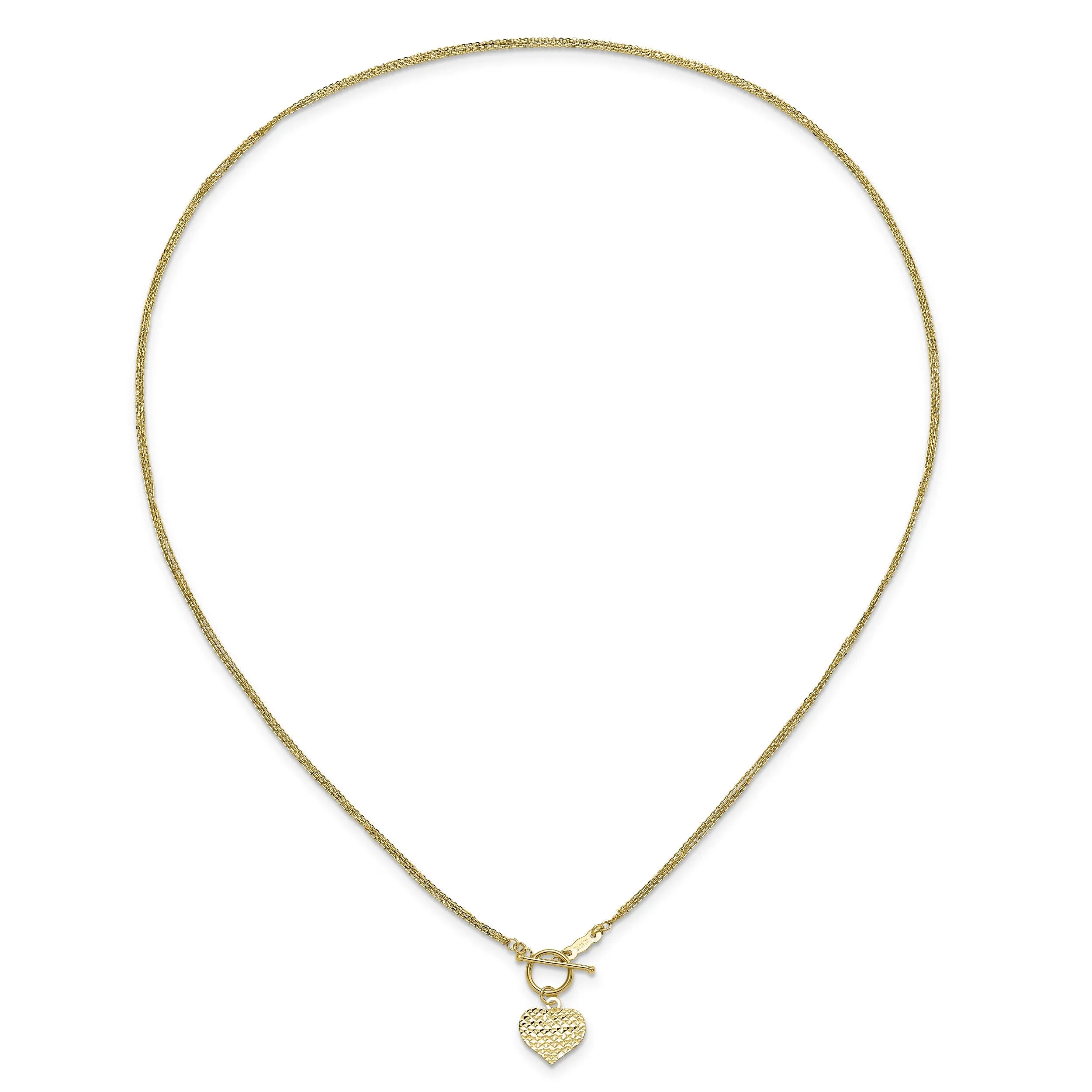 14k Yellow Gold Solid Polished Diamond Cut Finish 3-Strand Heart Fancy Design Pendant in a 18-Inch Cable Chain Toggle Necklace Set