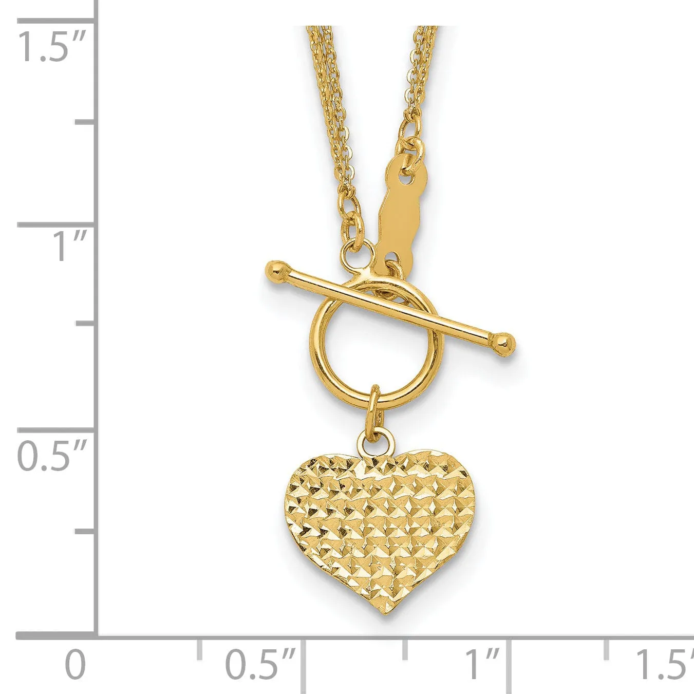 14k Yellow Gold Solid Polished Diamond Cut Finish 3-Strand Heart Fancy Design Pendant in a 18-Inch Cable Chain Toggle Necklace Set