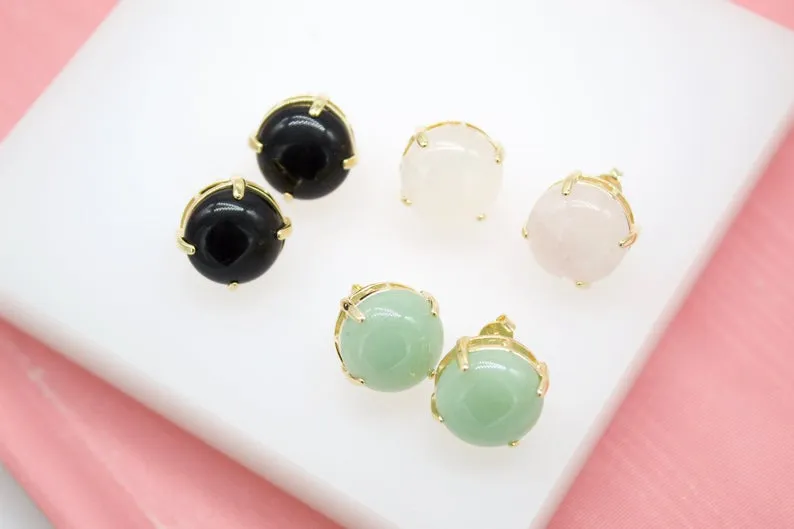 18K Gold Filled Round Natural Stone Gemstone Stud Earrings