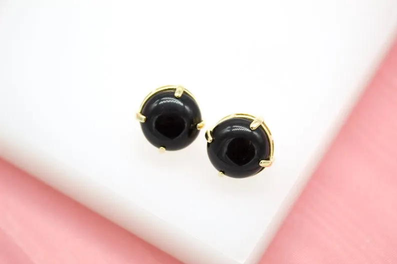 18K Gold Filled Round Natural Stone Gemstone Stud Earrings