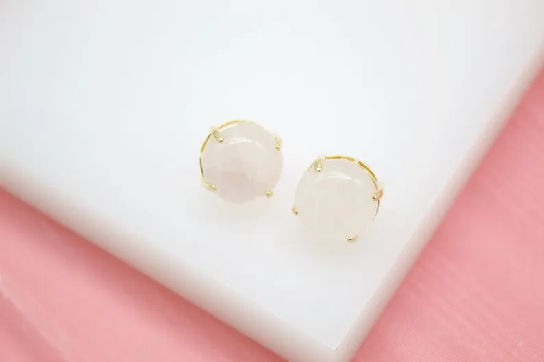 18K Gold Filled Round Natural Stone Gemstone Stud Earrings