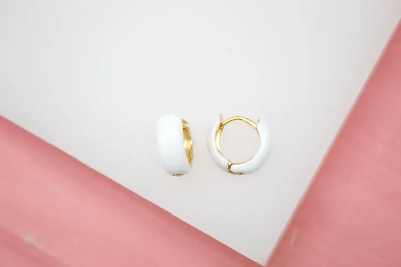 18K Gold Filled Small Enamel Neon Color Round Huggies Earrings (L241)