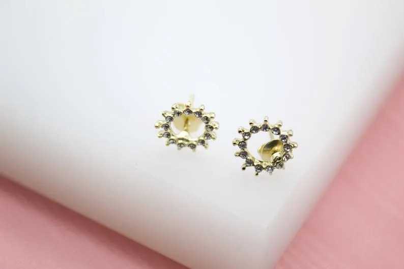 18K Gold Filled Sun Earrings With CZ Cubic Zirconia (L97)