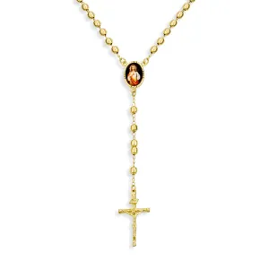 18K Gold Plated Rosary Necklace with Sacred Heart of Jesus Crucifix Beads