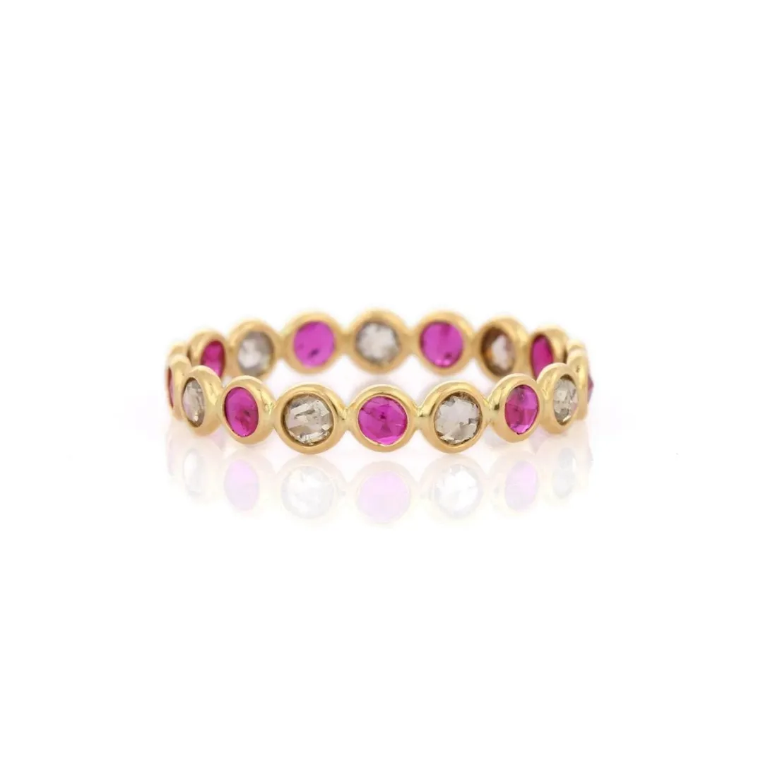 18K Gold Ruby Diamond Eternity Band