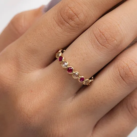 18K Gold Ruby Diamond Eternity Band