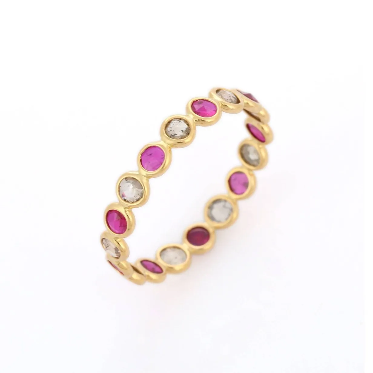 18K Gold Ruby Diamond Eternity Band