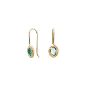 18K Oval Fixed Hook Earrings in Emerald