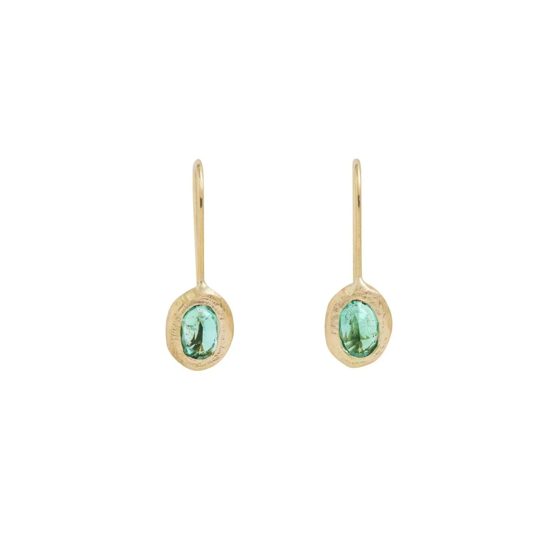 18K Oval Fixed Hook Earrings in Emerald