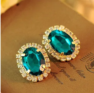 18KG Plated 2Color GorgeousTemperament OL Exquisite Full Cystal Rhinestone Gem18KGP Stud Earrings