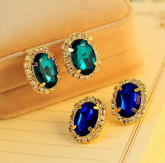 18KG Plated 2Color GorgeousTemperament OL Exquisite Full Cystal Rhinestone Gem18KGP Stud Earrings