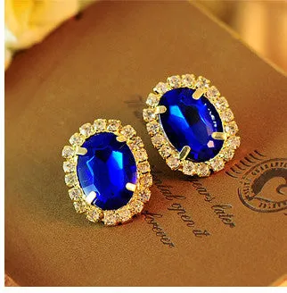 18KG Plated 2Color GorgeousTemperament OL Exquisite Full Cystal Rhinestone Gem18KGP Stud Earrings