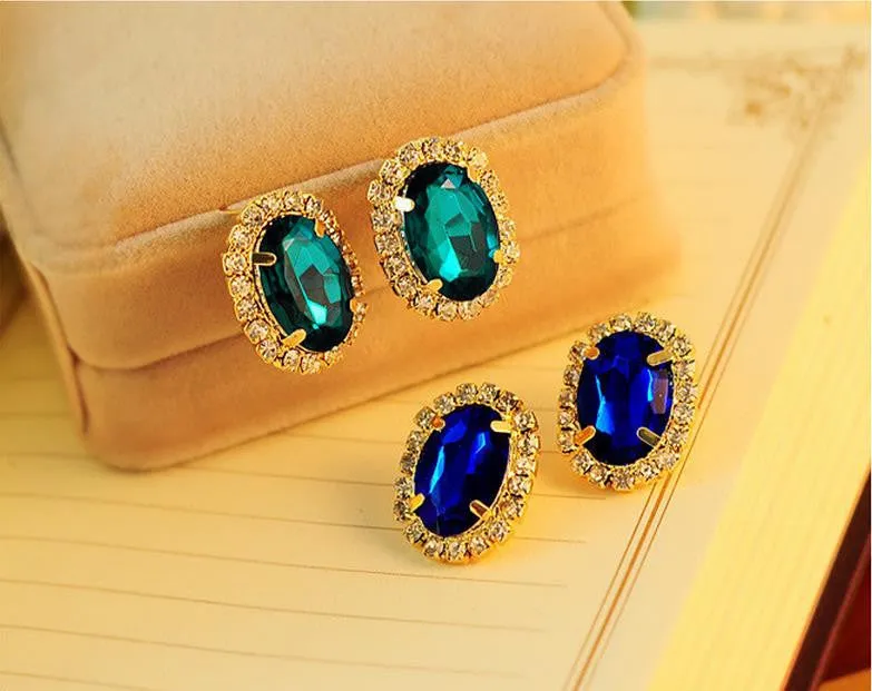 18KG Plated 2Color GorgeousTemperament OL Exquisite Full Cystal Rhinestone Gem18KGP Stud Earrings