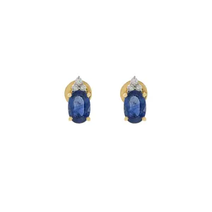 18KT Yellow Gold Blue Sapphire And Diamond Earrings