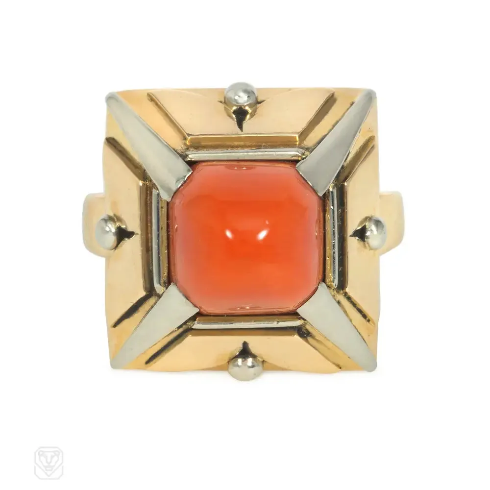 1920s coral and gold pyramid ring