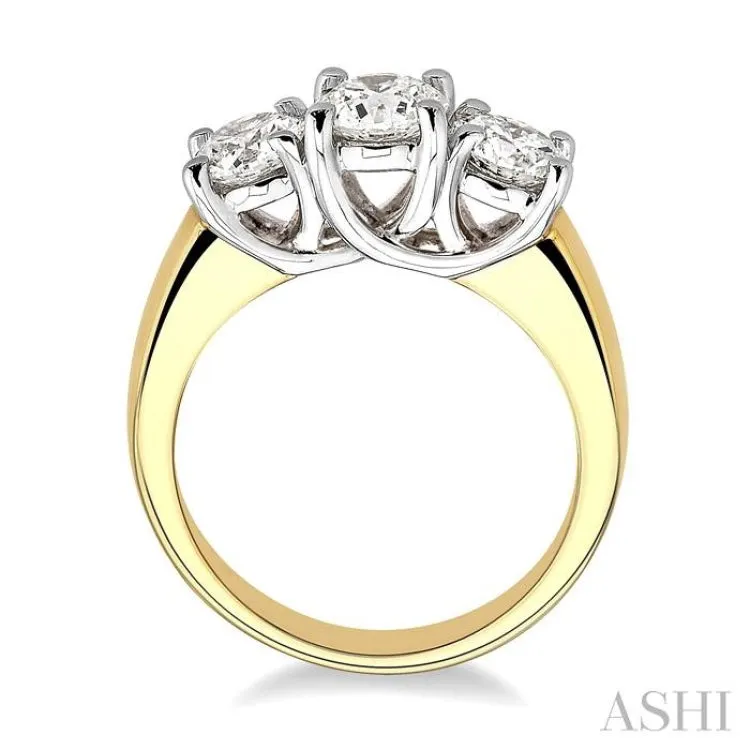 2 Ctw Three Stone Round Cut Diamond Ring in 14K Yellow and White Gold