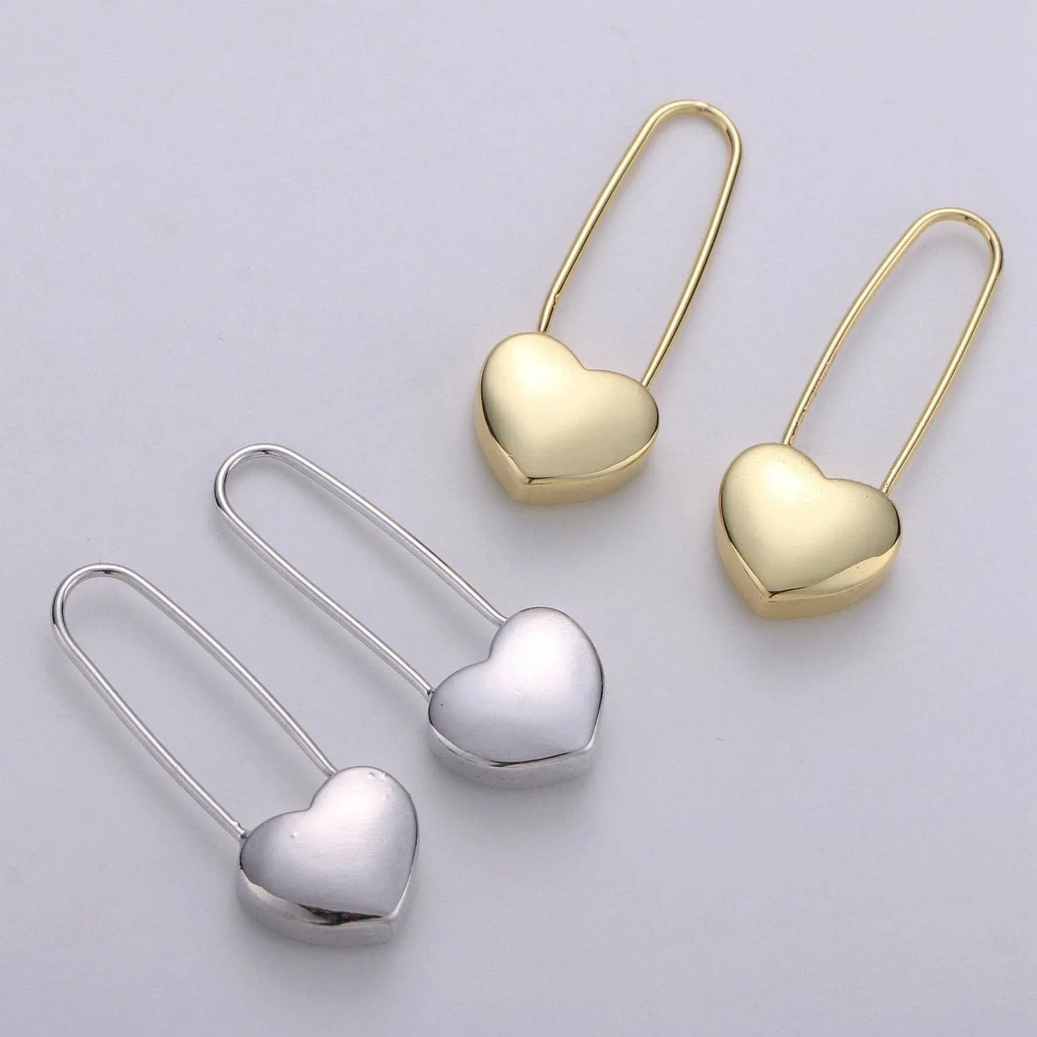 24K Dangle Heart Earrings in Silver