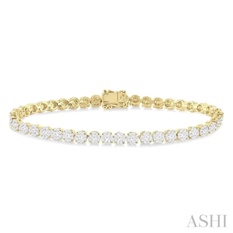 3 Ctw Round Cut Lovebright Diamond Bracelet in 14K Yellow and White Gold