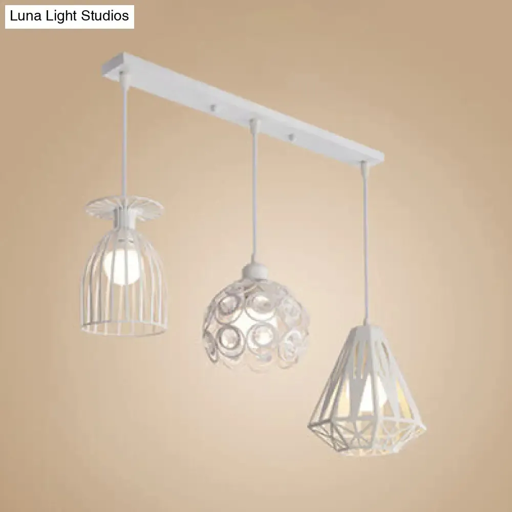 3-Light Loft Style Caged Metal Ceiling Fixture with Black/White Shades - Perfect for Restaurants