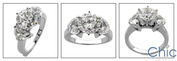 3 Stone Round Half Moon Prong Setting Cubic Zirconia Cz Ring