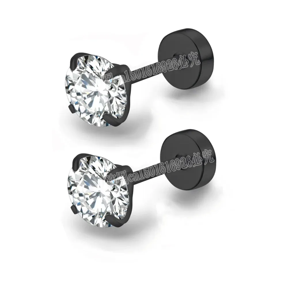 4 Color Top Stainless steel Unisex Women Men Round Crystal Zircon Ear Studs Earrings Piercings Fashion non-allergic Jewelry