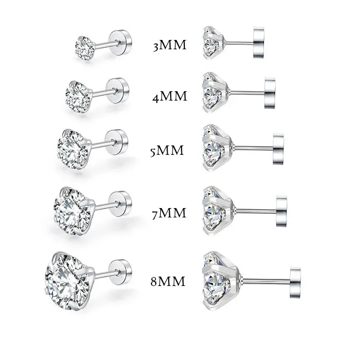 4 Color Top Stainless steel Unisex Women Men Round Crystal Zircon Ear Studs Earrings Piercings Fashion non-allergic Jewelry