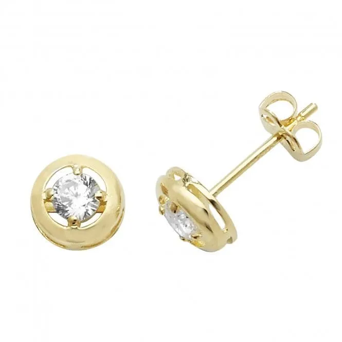 9ct Yellow Gold Zirconia Round Stud Earrings ES472