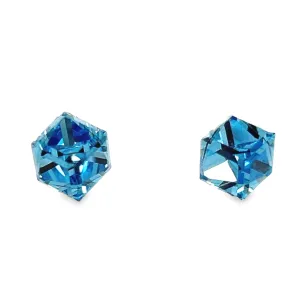 A784 Cube Blue Stone Post Earrings