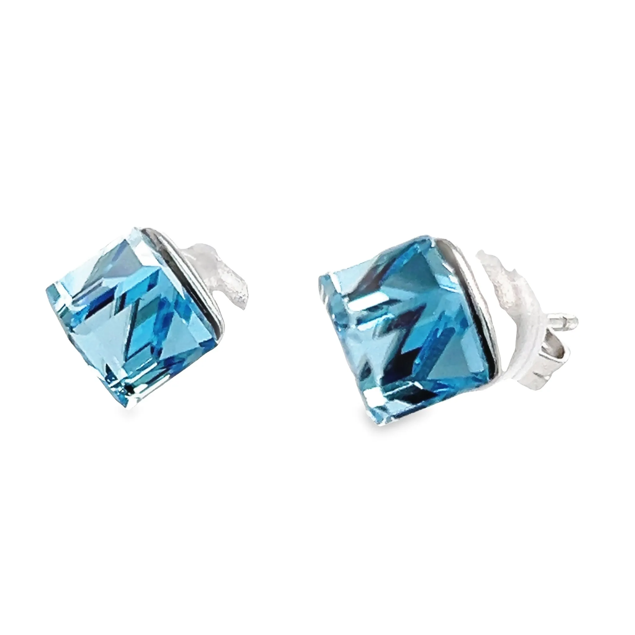 A784 Cube Blue Stone Post Earrings