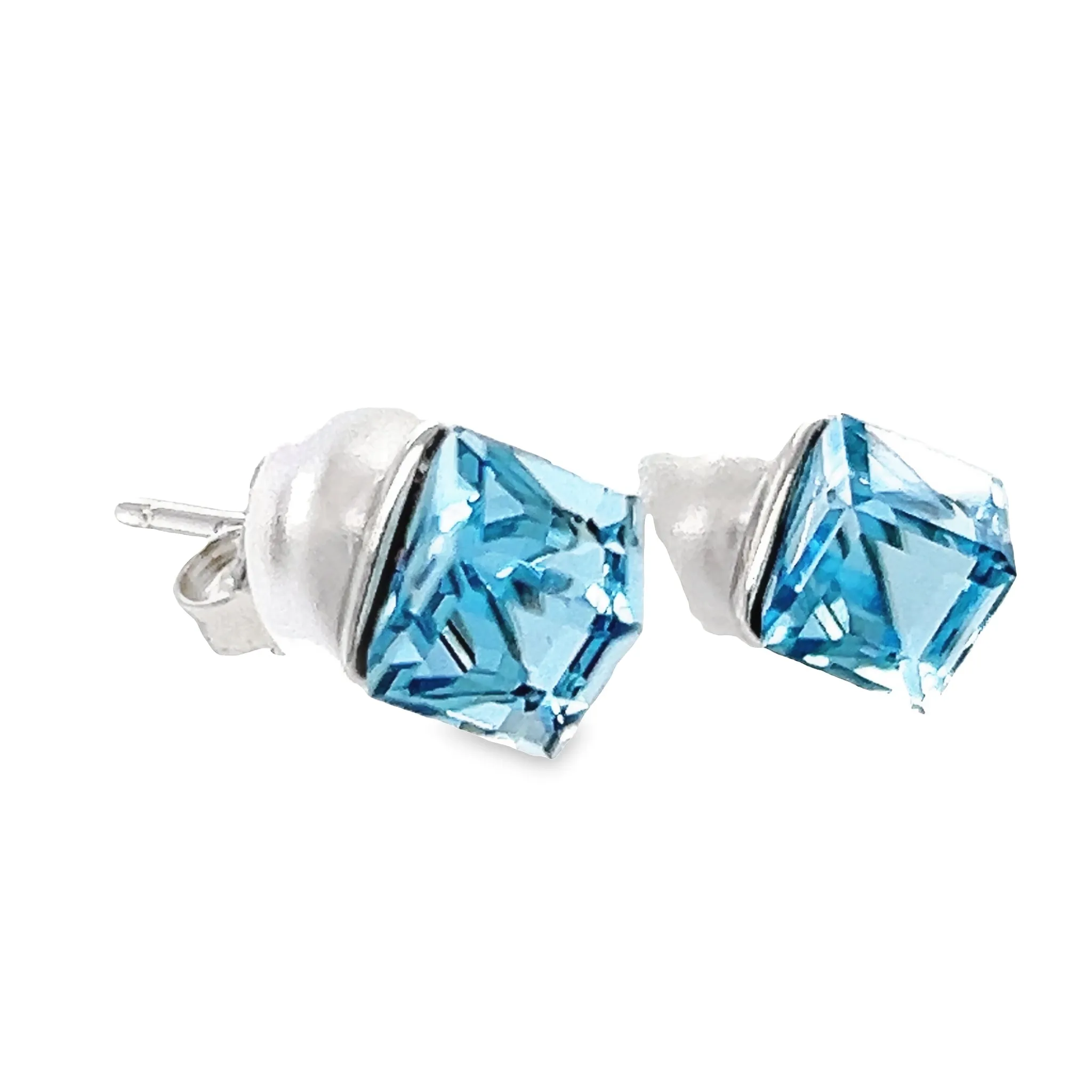 A784 Cube Blue Stone Post Earrings