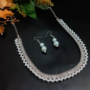 Aamrapali Silver Plated AD And Pearls Necklace Set